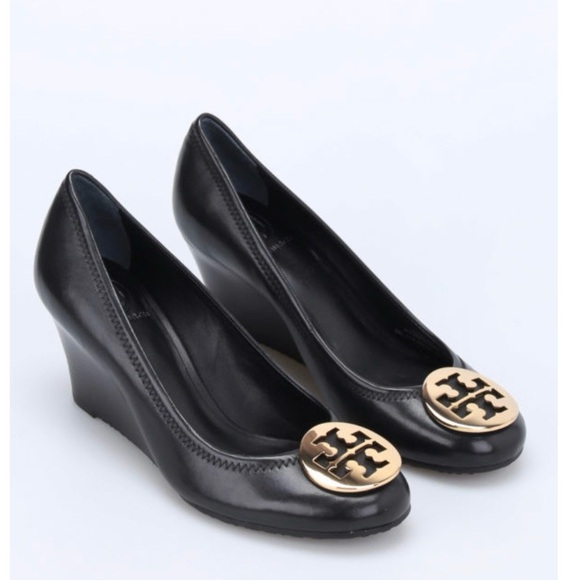 Tory Burch Shoes - Tory Burch Black and Gold Wedge Shoes size 8
